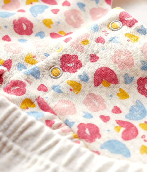 Robe legging &agrave; fleurs b&eacute;b&eacute; fille en laine et coton biologique beige/multicouleur